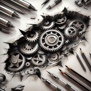 biomechanics tattoo design ideas Surrealism dreamlike engineered forms for upper chest
