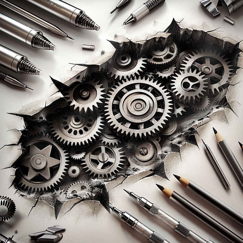 biomechanics tattoo design ideas Surrealism dreamlike engineered forms for upper chest