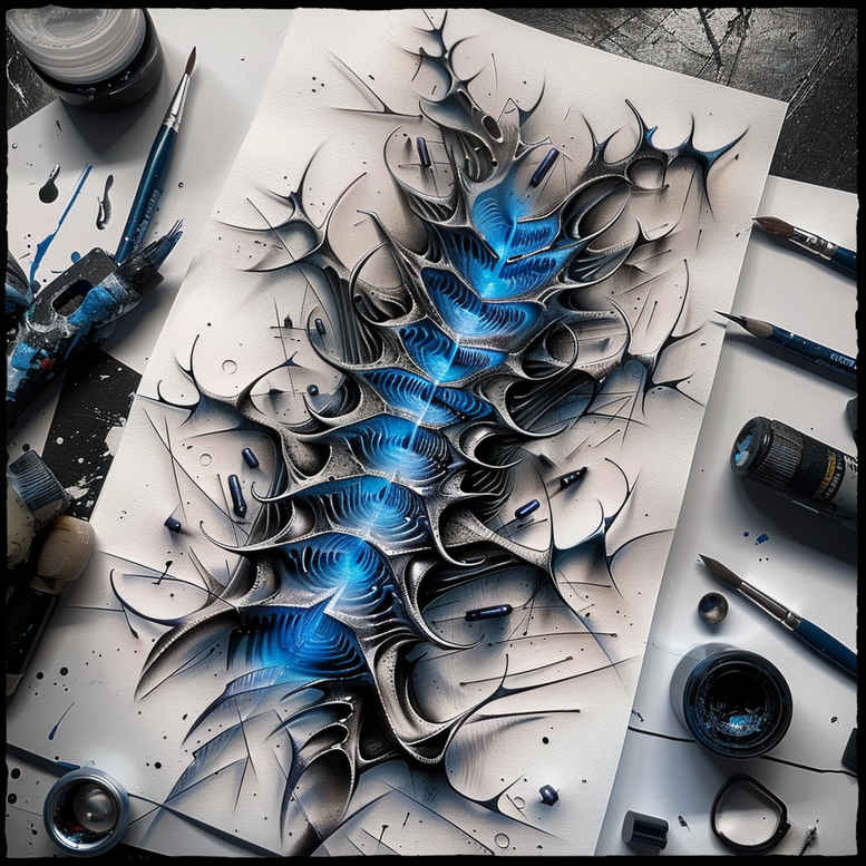 biomechanics tattoo design ideas Surrealism illusionary flexible joints for upper thigh