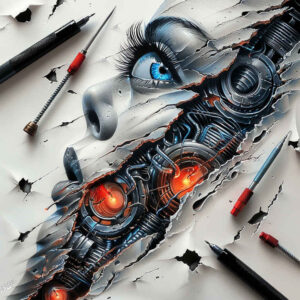 biomechanics tattoo design ideas Surrealism blurred edges layered shading for back