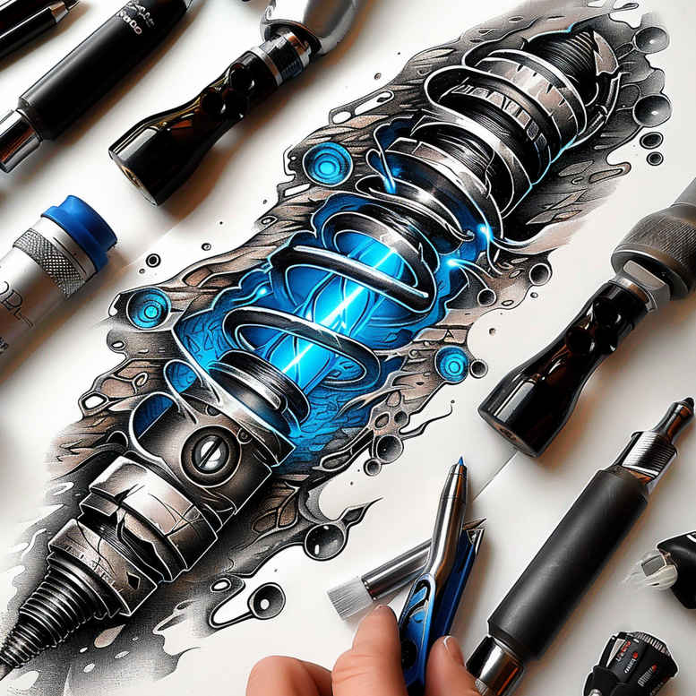 biomechanics tattoo design ideas high-contrast layered shading for heel