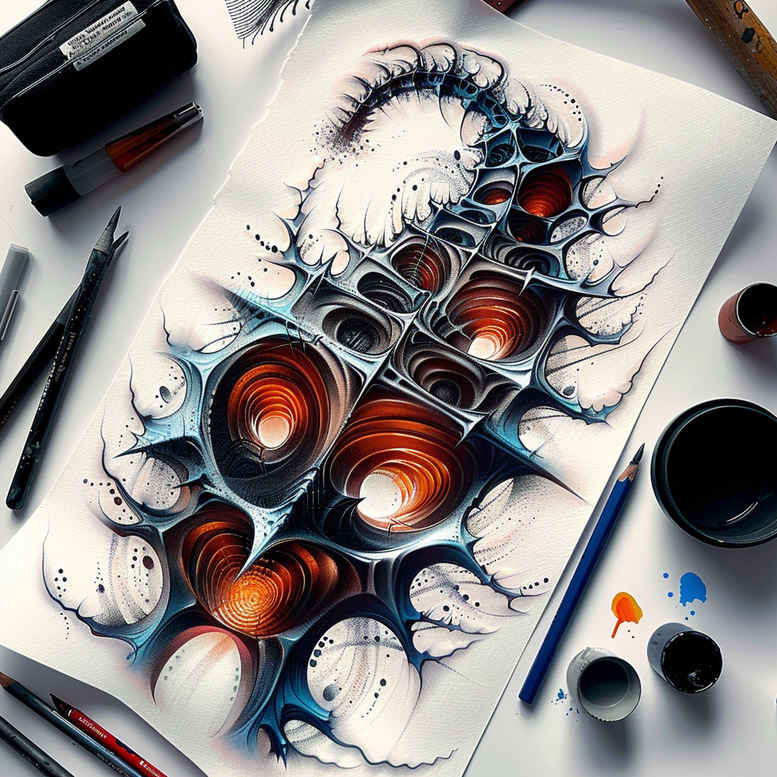 biomechanics tattoo design ideas Surrealism ethereal layered shading represents determination