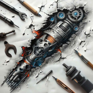 biomechanics tattoo design ideas strong contrast layered textures for upper chest