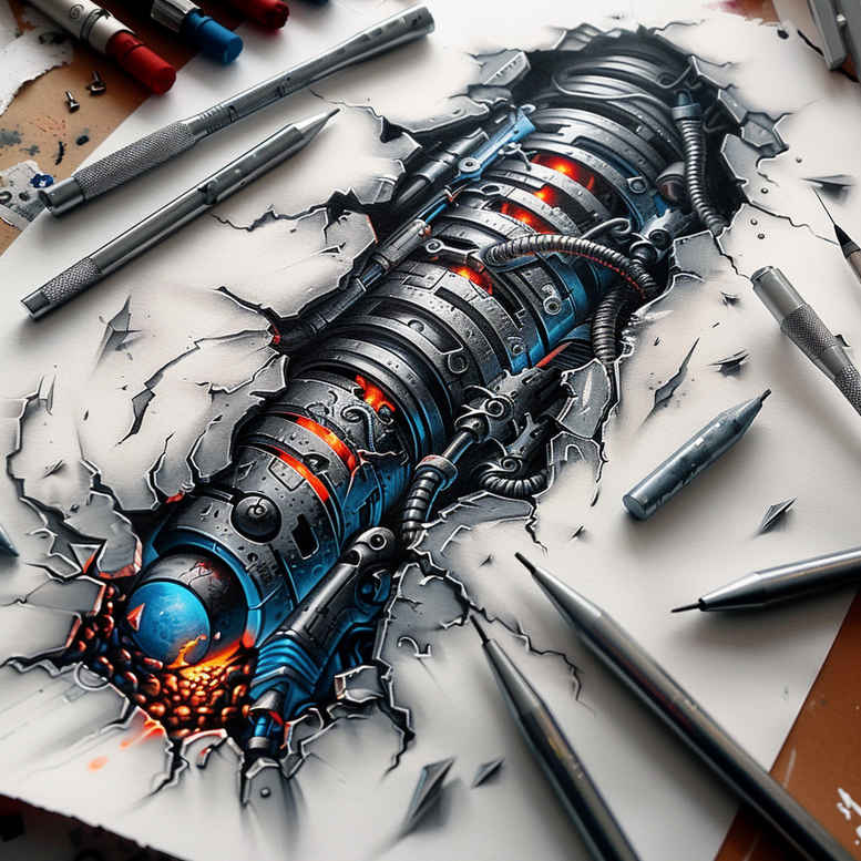 biomechanics tattoo design ideas Realism sharp focus machine elements embodying strength