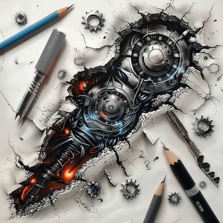 biomechanics tattoo design ideas Realism depth realism mechanical energy shows courage
