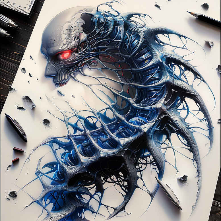 biomechanics tattoo design ideas saturated hues mechanical strength symbolising resilience