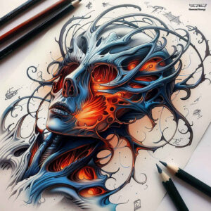 biomechanics tattoo design ideas Surrealism psychedelic motor control represents strength