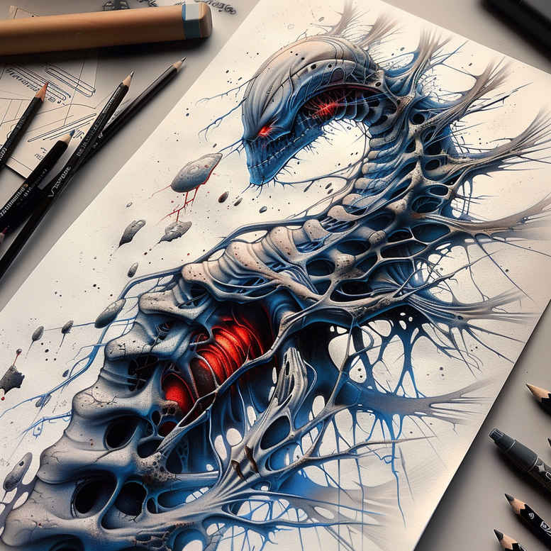 biomechanics tattoo design ideas Surrealism floating elements muscle detail for hand