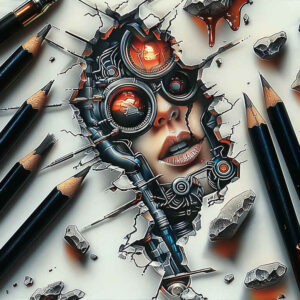 biomechanics tattoo design ideas balanced color robotic style for calf