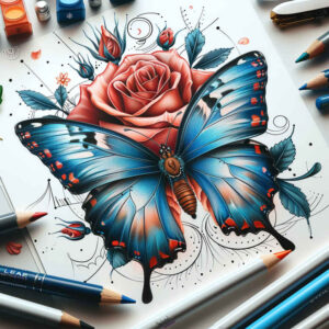 butterflies-moths-dragonflies tattoo design ideas blooming center clean lines for full back