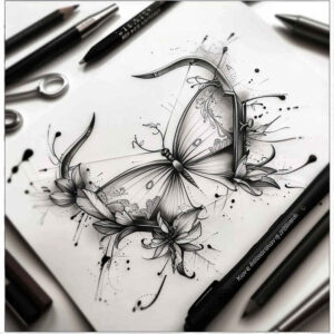butterflies-moths-dragonflies tattoo design ideas outline only delicate contours for temple