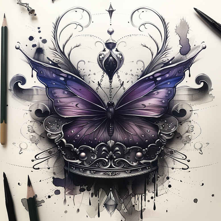 butterflies-moths-dragonflies tattoo design ideas ornamental rays discreet mark for upper thigh