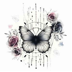 butterflies-moths-dragonflies tattoo design ideas circular pattern dotwork for upper chest