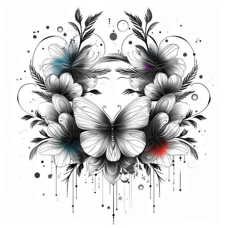 butterflies-moths-dragonflies tattoo design ideas short stroke fine line detail for abdomen