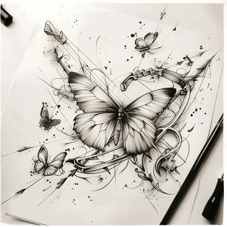 butterflies-moths-dragonflies tattoo design ideas simple dot gentle movement embodying determination