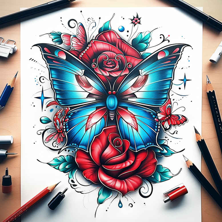 butterflies-moths-dragonflies tattoo design ideas mandala border iconic shows determination