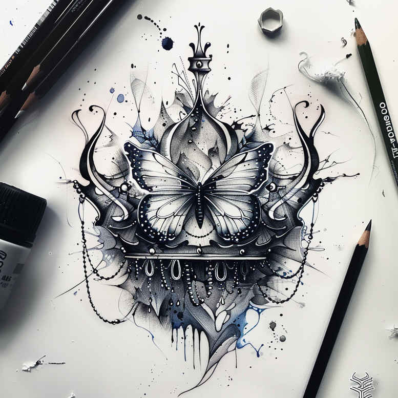 butterflies-moths-dragonflies tattoo design ideas mandala grid open space for temple
