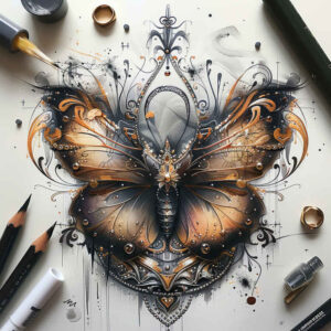 butterflies-moths-dragonflies tattoo design ideas mandala grid point minimal for spine