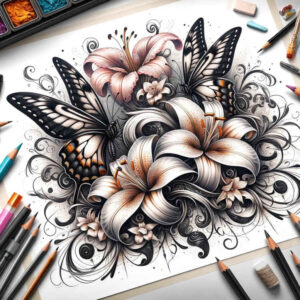 butterflies-moths-dragonflies tattoo design ideas ornamental single line stands for determination