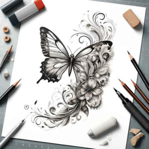 butterflies-moths-dragonflies tattoo design ideas spiritual design thin line for toe
