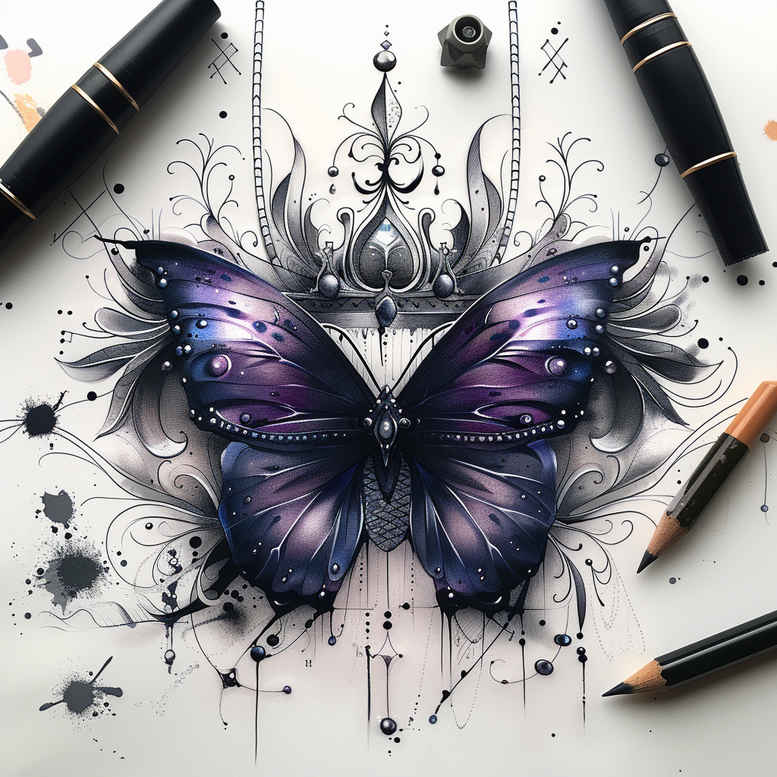 butterflies-moths-dragonflies tattoo design ideas concentric circles thin script represents endurance