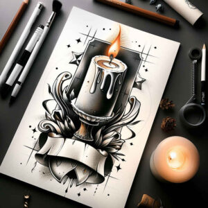 mystical-candle-micro-realism-for-shoulder-blade – tattoo design ideas free ai generated – Gallery: candles-inkby-ai