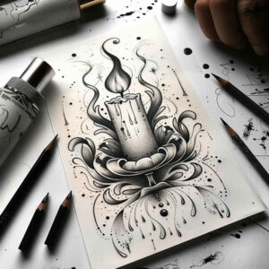 church-candle-contrast-play-for-shoulder-blade – tattoo design ideas free ai generated – Gallery: candles-inkby-ai