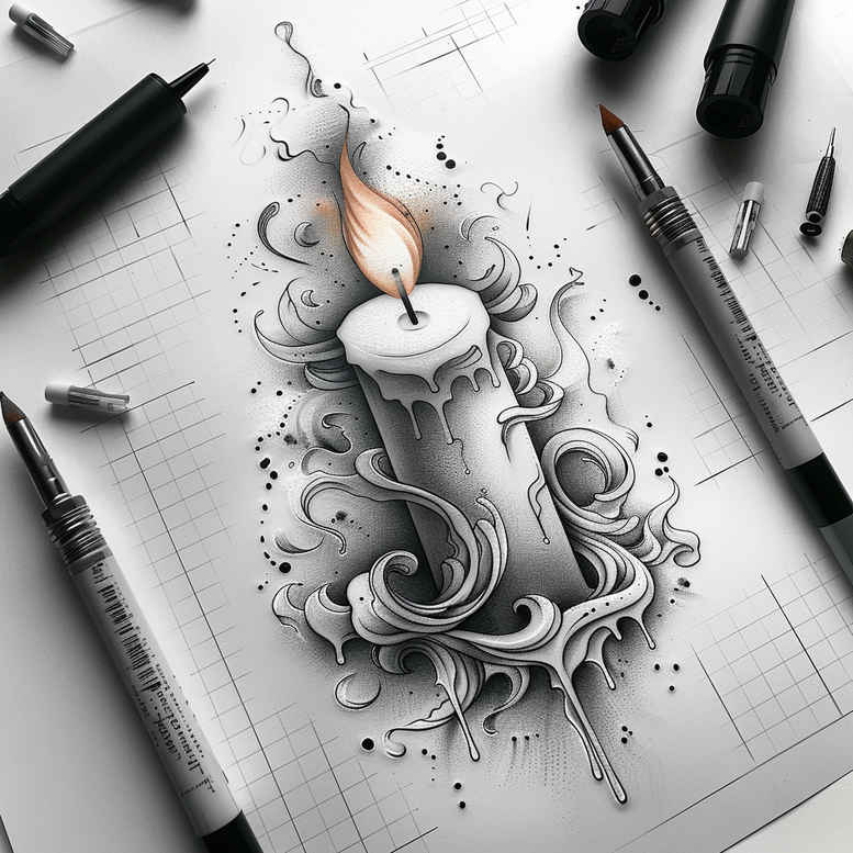 votive-candle-photorealistic-drawing-for-calf – tattoo design ideas free ai generated – Gallery: candles-inkby-ai