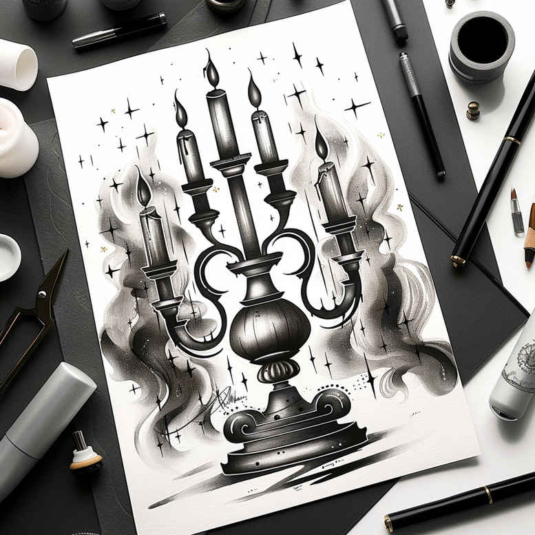 candlelight-natural-tones-for-lower-leg – tattoo design ideas free ai generated – Gallery: candles-inkby-ai