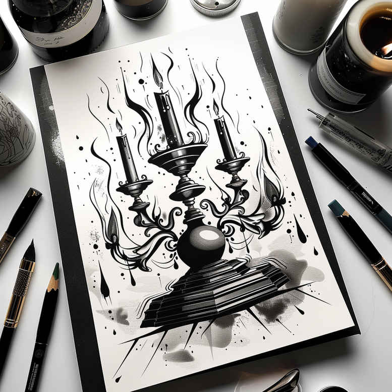 altar-candle-micro-realism-for-thigh – tattoo design ideas free ai generated – Gallery: candles-inkby-ai