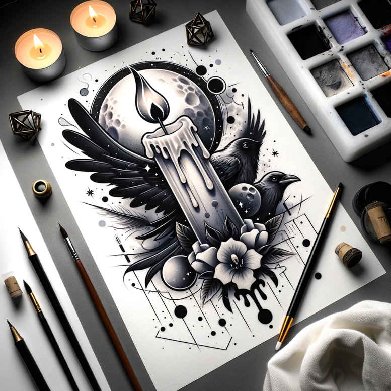 black-candle-photographic-quality-for-neck – tattoo design ideas free ai generated – Gallery: candles-inkby-ai