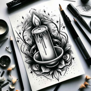 taper-candle-portrait-realism-for-spine – tattoo design ideas free ai generated – Gallery: candles-inkby-ai