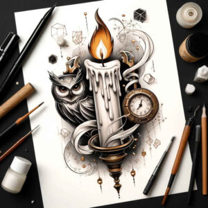 candlelight-meditation-realistic-dimension-for-upper-thigh – tattoo design ideas free ai generated – Gallery: candles-inkby-ai