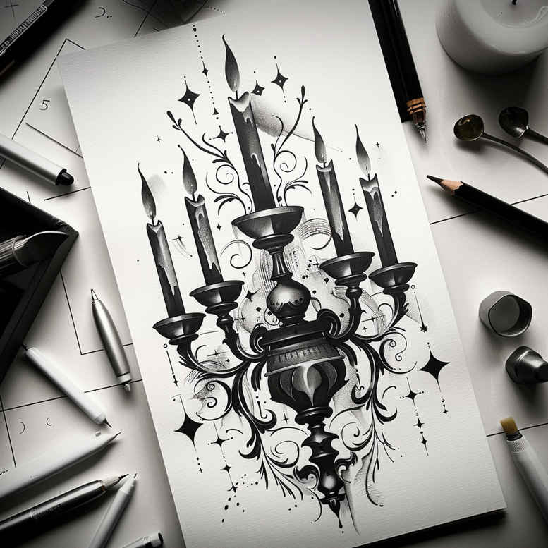 candles tattoo design ideas Surrealism unearthly artistic detail determination and power