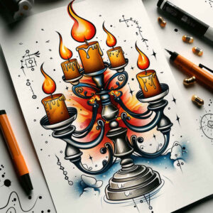 candles tattoo design ideas Neotraditional balanced tones glowing aura embodying resilience