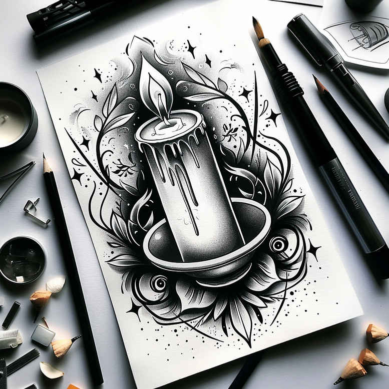 candles tattoo design ideas Realism depth of field glowing aura for knee