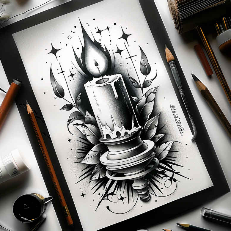 candles tattoo design ideas Realism illusion of depth glowing embers represents endurance