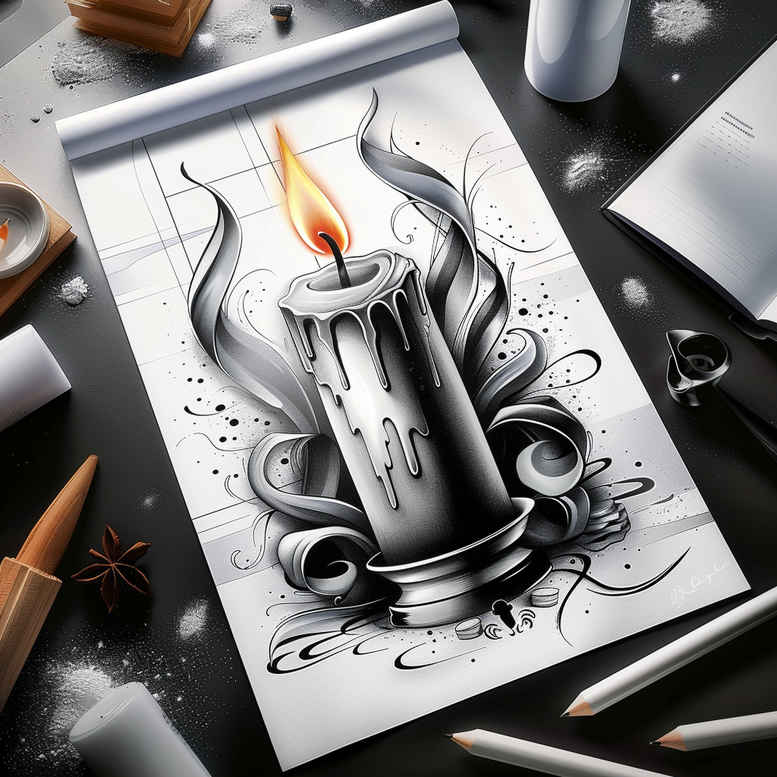 candles tattoo design ideas Surrealism juxtaposition glowing wick represents endurance