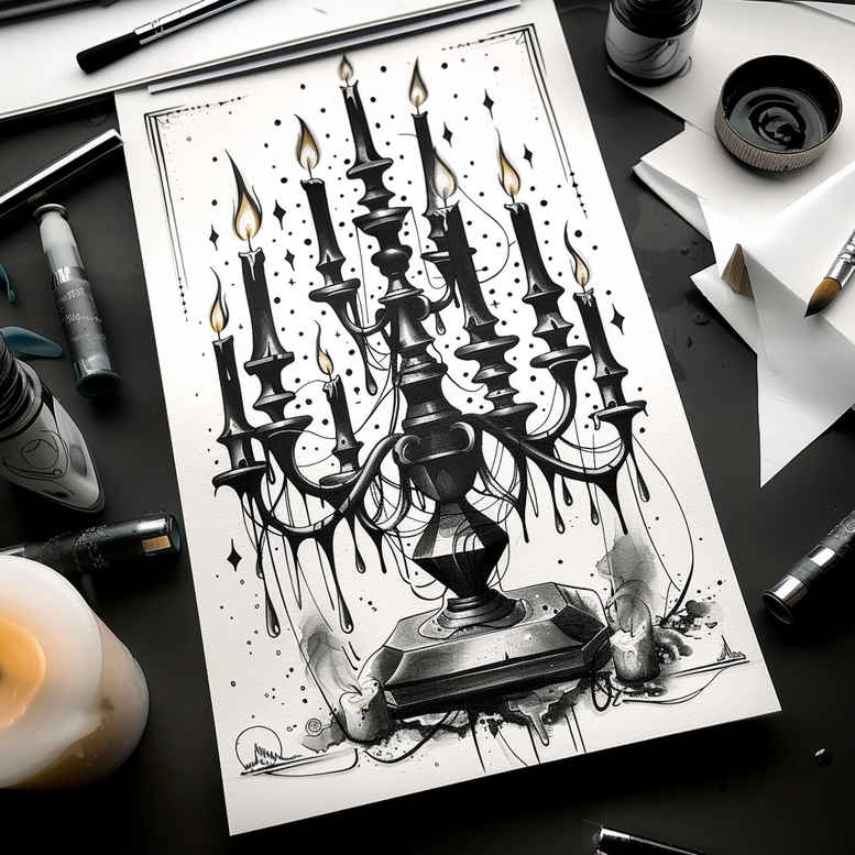 candles tattoo design ideas Neotraditional dynamic color mystical ambiance symbolising determination