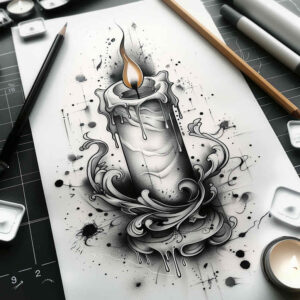 candles tattoo design ideas Surrealism fantastical peaceful mood for lower back