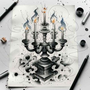 candles tattoo design ideas Surrealism enigmatic ritualistic motifs for back of neck
