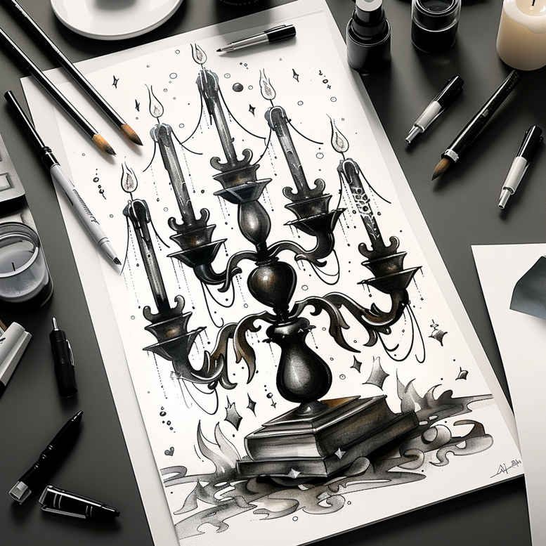 candles tattoo design ideas Surrealism symbolic motifs ritualistic motifs for biceps