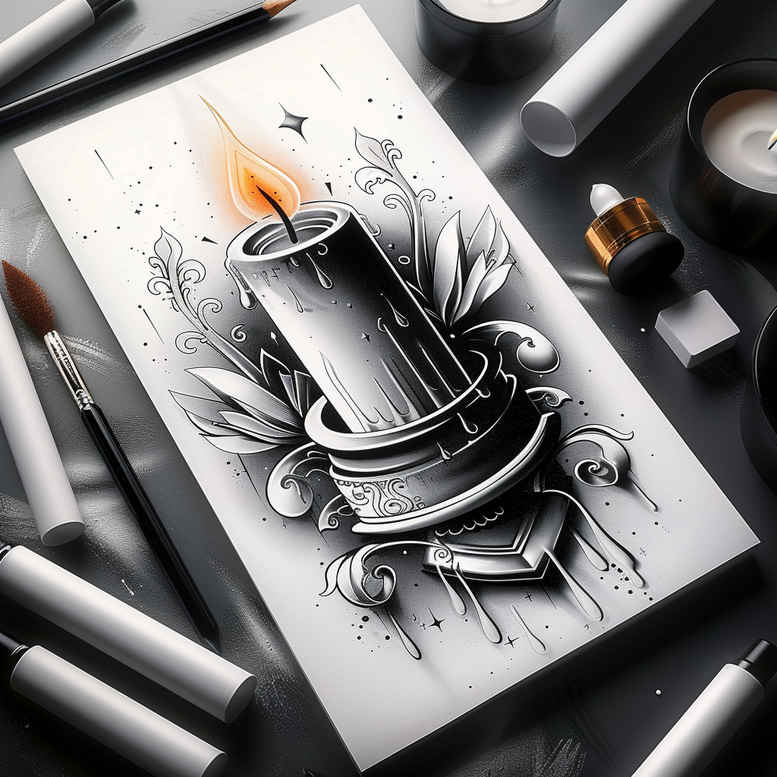 candles tattoo design ideas Surrealism surreal lighting ritualistic motifs for upper thigh