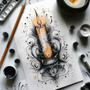 candles tattoo design ideas Surrealism bizarre serene light for scapula