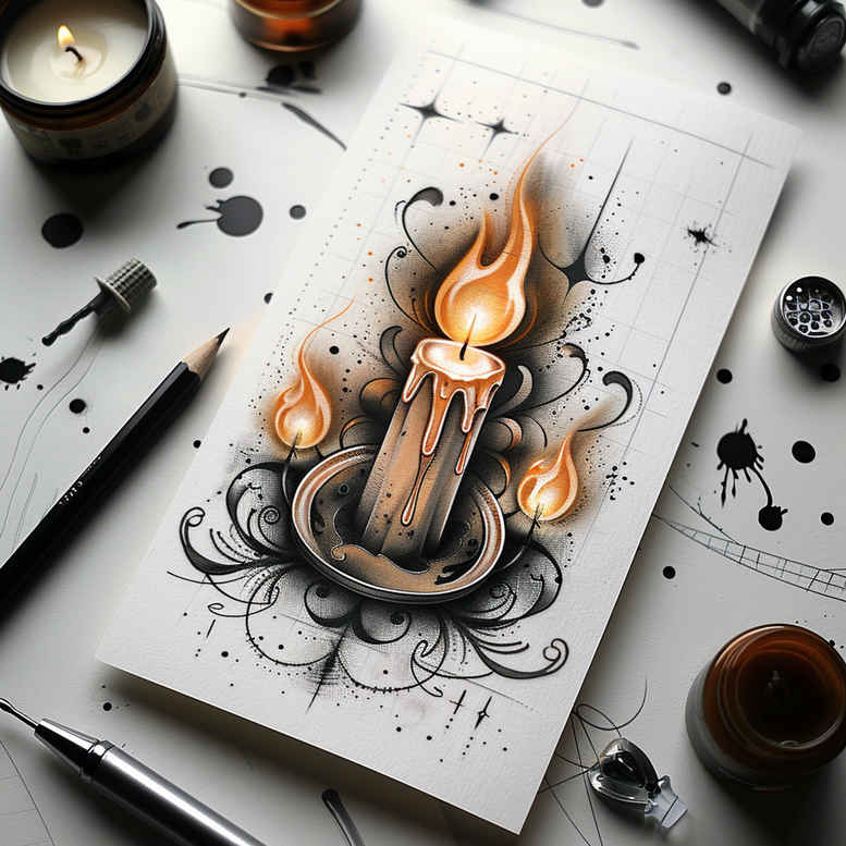 candles tattoo design ideas Realism natural contrast warm ambiance for hand