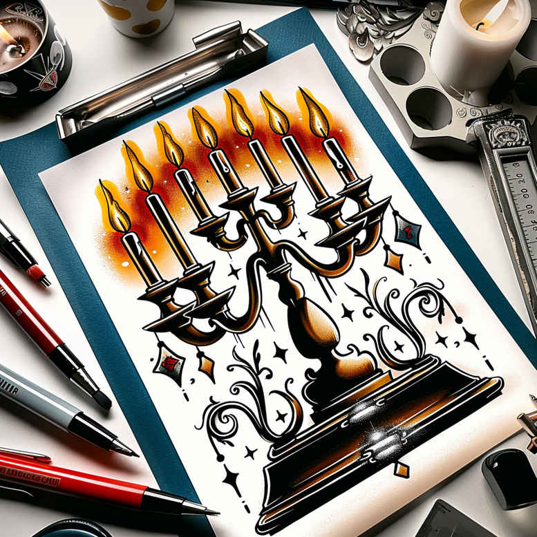 candles tattoo design ideas Surrealism hyperreal warm ambiance for upper chest