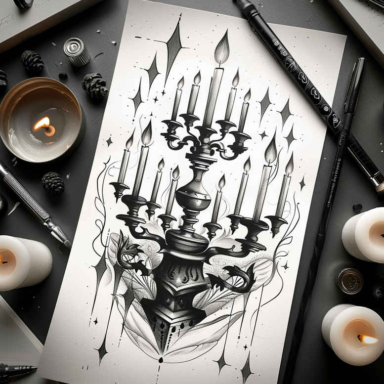 candles tattoo design ideas Surrealism psychological depth warm ambiance shows strength