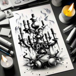 candles tattoo design ideas monochrome warm tones for thigh