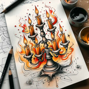 candles-sharp-focus-for-full-back – tattoo design ideas free ai generated – Gallery: candles-inkby-ai