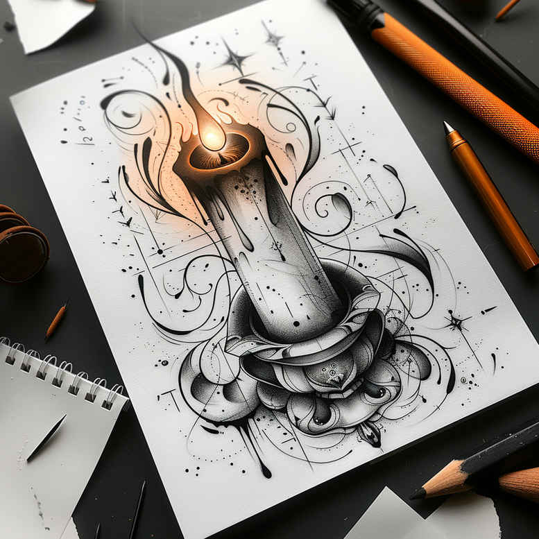 aromatic-candle-tonal-depth-for-upper-thigh – tattoo design ideas free ai generated – Gallery: candles-inkby-ai